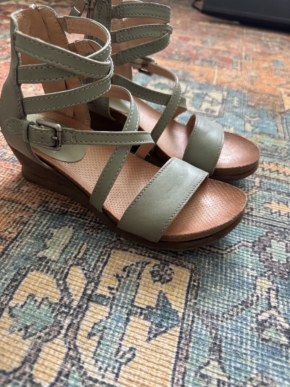 Women's Strappy Wedge Sandals in Sage Green